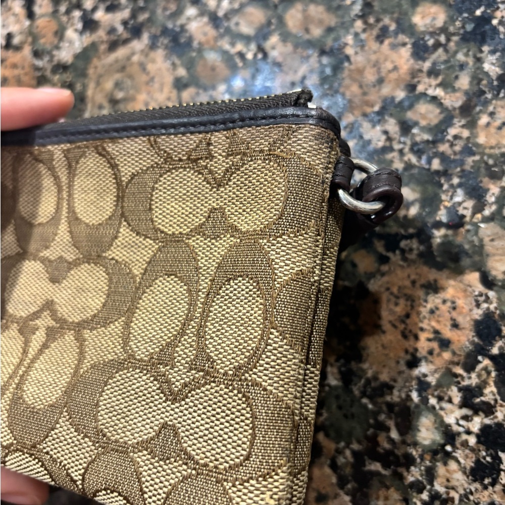 Coach Khaki and Chocolate Signature Canvas Wristlet - Picture 9 of 9